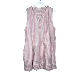 Faherty Womens Isha Linen Pink Tan Stripe Sleeveless Dress Coastal Resort XL